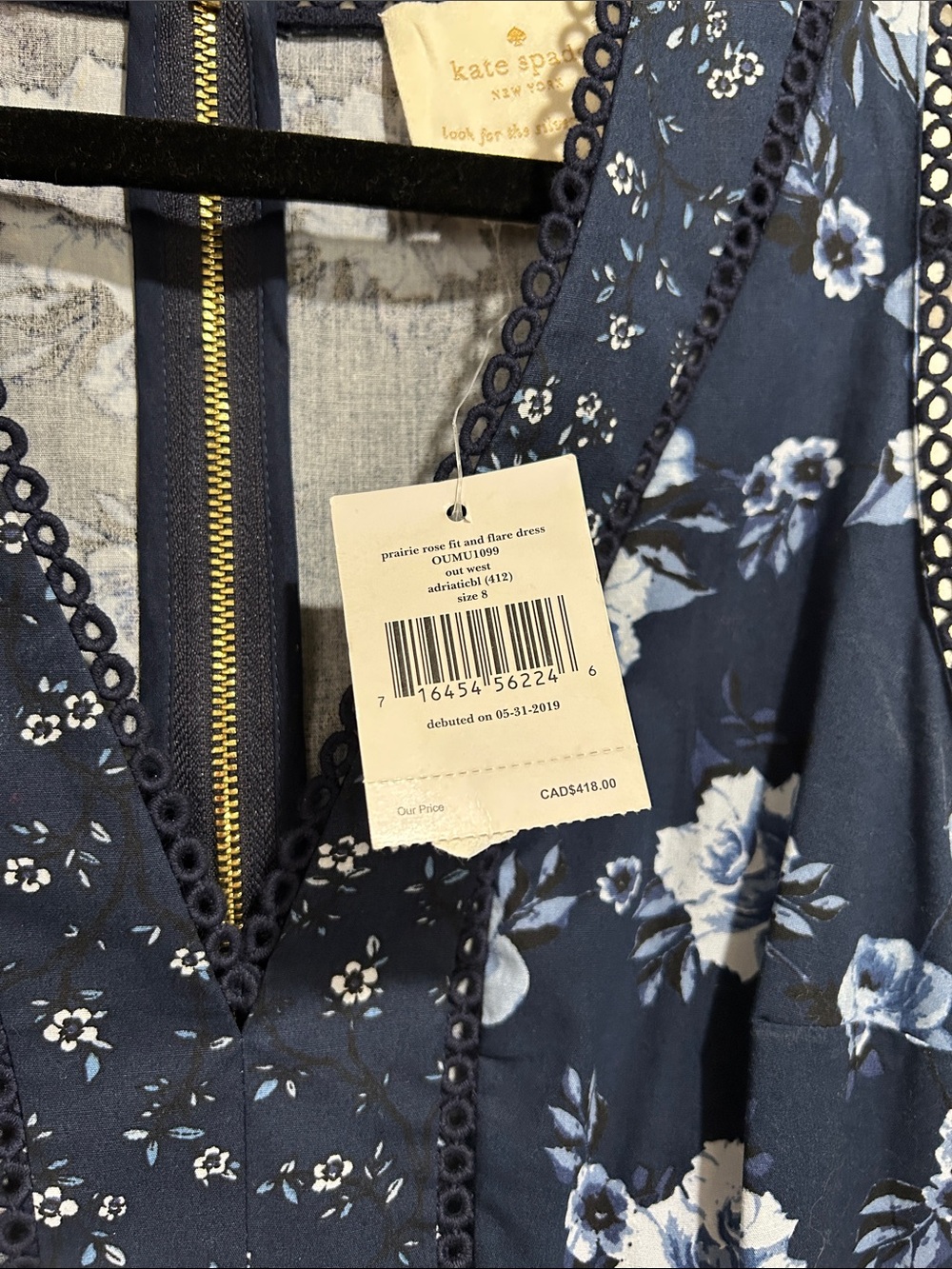 kate spade Navy Blue Floral Sleeveless V-Neck Dress - Picture 2 of 9